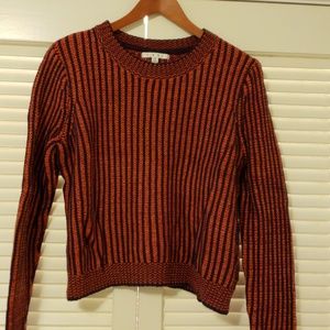 CAbi 100% Cotton crop sweater. Orange/Navy stripe